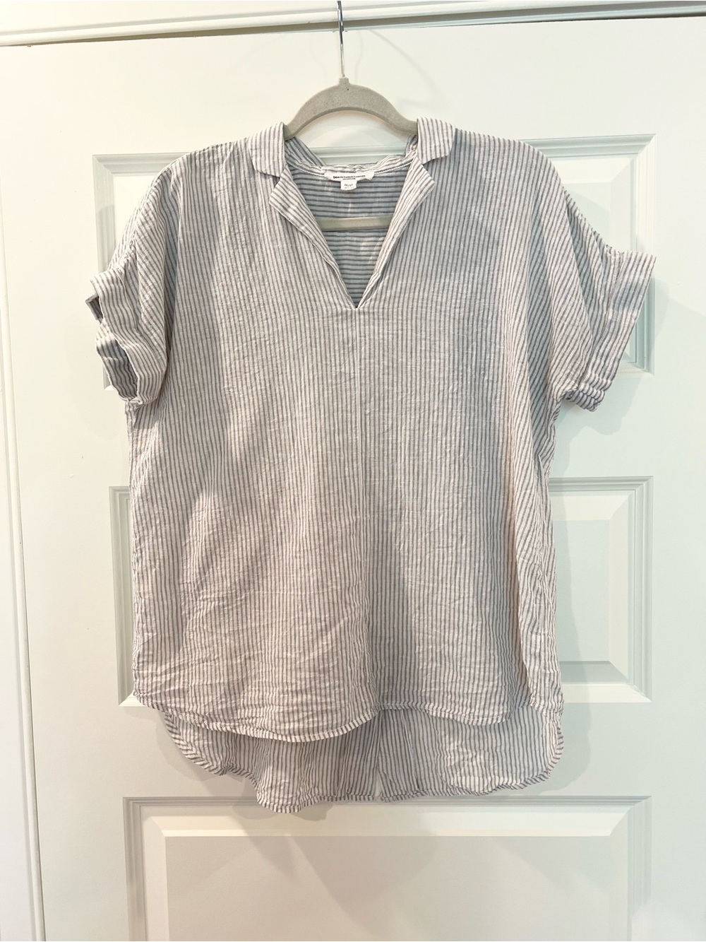 BeachLunchLounge Linen Blend Striped Split Neck Tunic Top Coastal Boho Medium - Picture 9 of 11